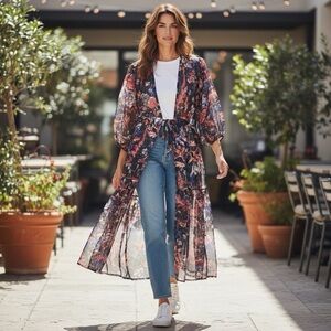 255 - NWT Floral-print Kimono Black Tape